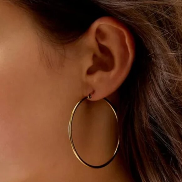 Large hoops, Big Gold plated hoop earrings 2" Thin Gold Circle hoops - Picture 3 of 3